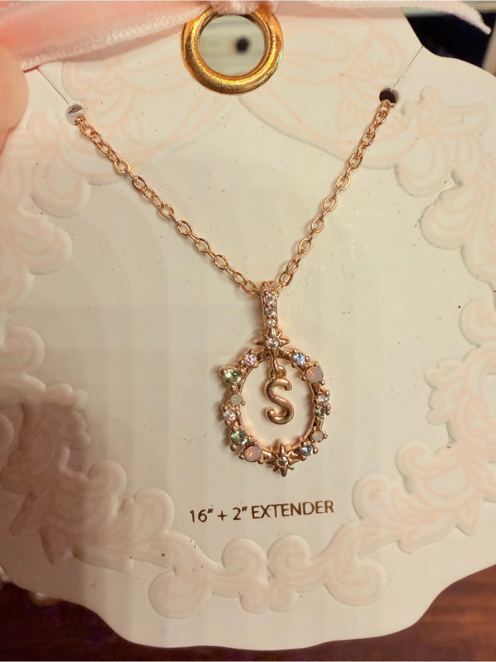 Initial Pendant Necklace in Gold with Crystal Accents